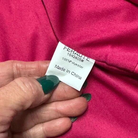 NWT FEHAUTE rose red pink Cap Sleeve v neck Satin A-Line Maxi wrap Dress sz 10 - Picture 12 of 13